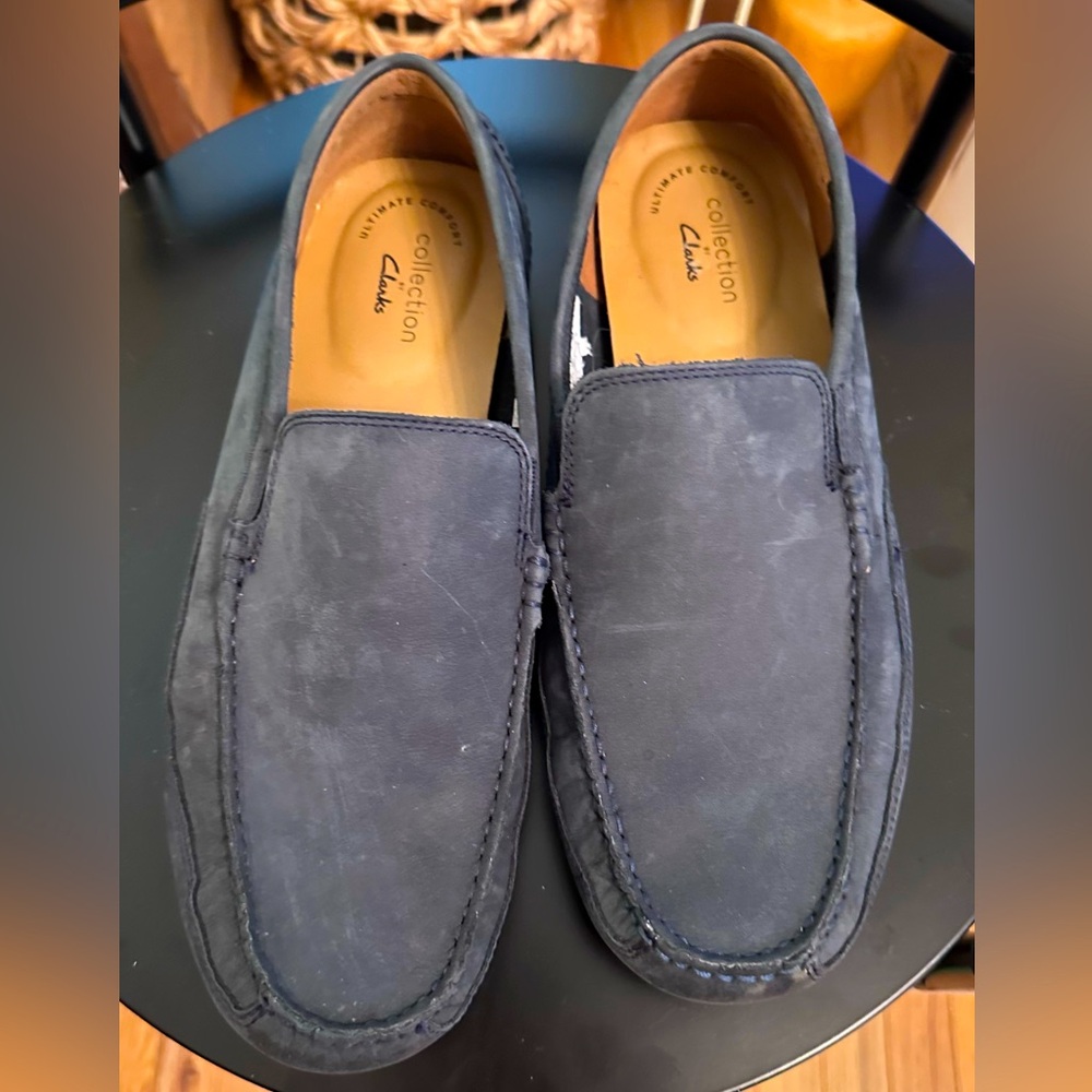 Comfort Collection By Clark's Ashmont Step Navy Blue Nubuck Driving Loafer 10.5